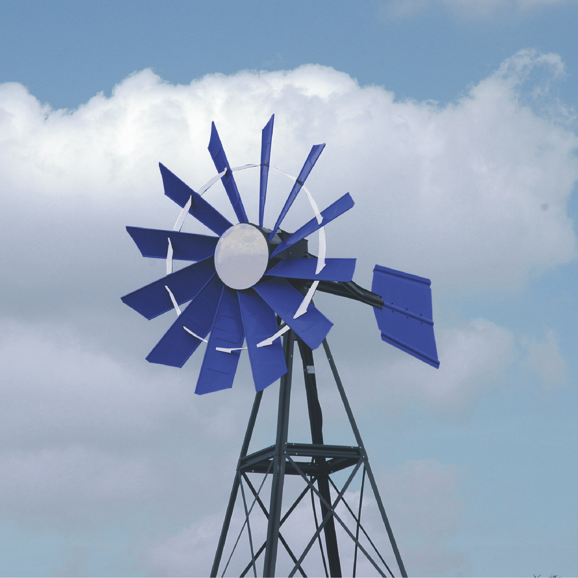 Outdoor Water Solutions 23ft. Windmill Aeration System, 23ft.H x 73in.W, 12 Blades, 1 Diffuser, Blue and White, Model# PCW0138